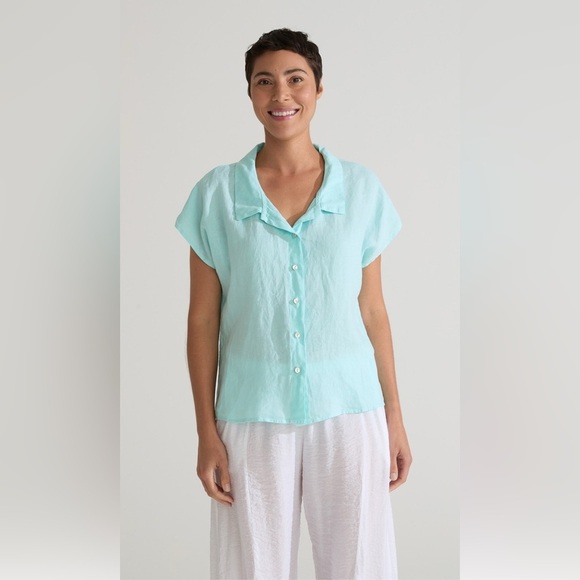 cut loose Tops - Cut Loose Hanky Linen 100% Boxy Shirt Blue Stripe Lagenlook , Large